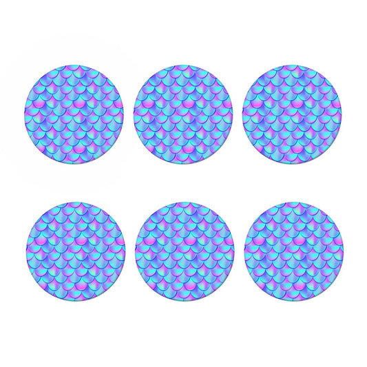 Teal Purple Mermaid Scales Pattern Print Coaster Set