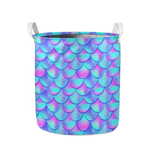 Teal Purple Mermaid Scales Pattern Print Collapsible Laundry Basket