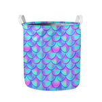 Teal Purple Mermaid Scales Pattern Print Collapsible Laundry Basket