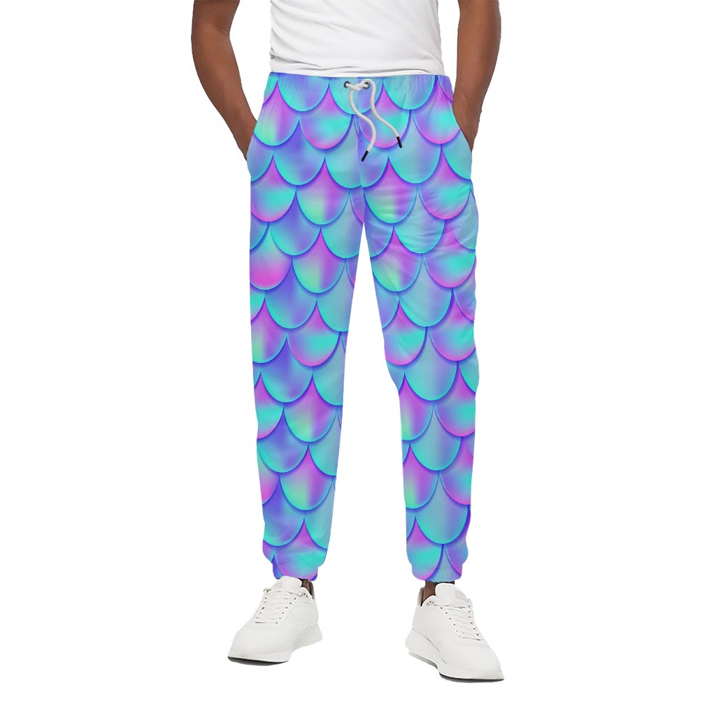 Teal Purple Mermaid Scales Pattern Print Cotton Pants