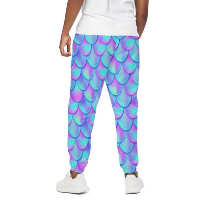Teal Purple Mermaid Scales Pattern Print Cotton Pants