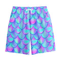 Teal Purple Mermaid Scales Pattern Print Cotton Shorts