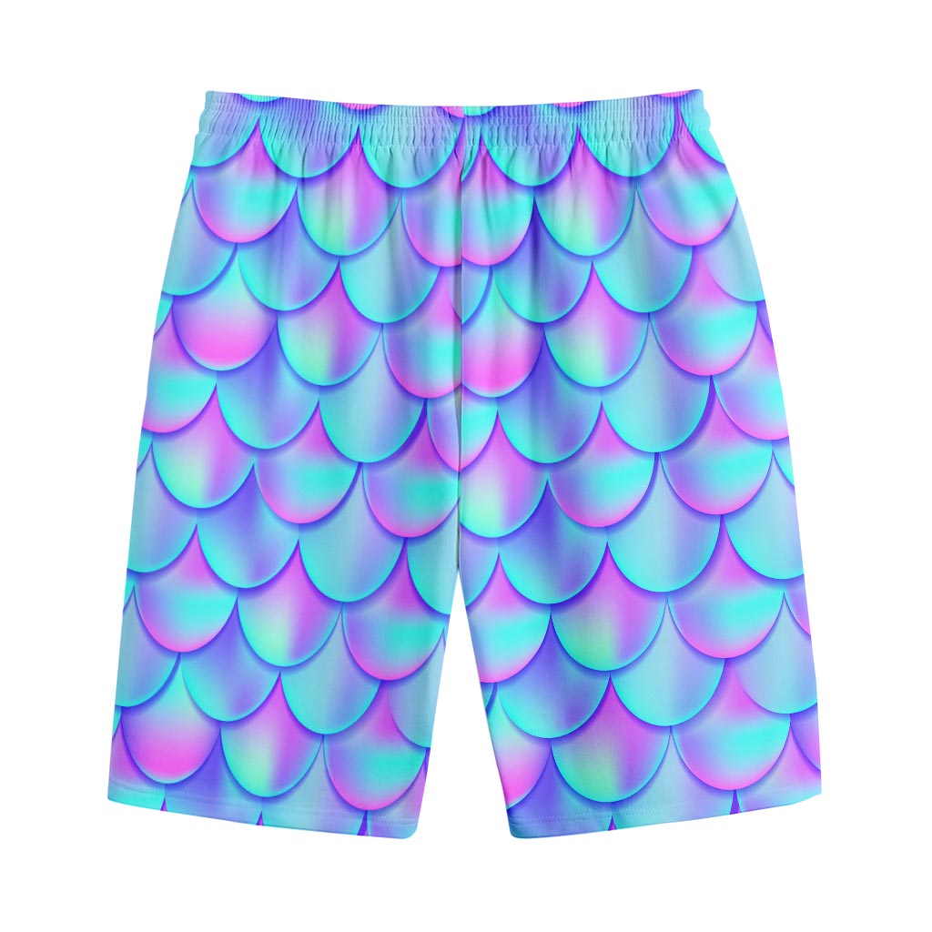 Teal Purple Mermaid Scales Pattern Print Cotton Shorts