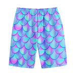 Teal Purple Mermaid Scales Pattern Print Cotton Shorts