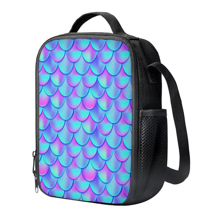 Teal Purple Mermaid Scales Pattern Print Crossbody Lunch Bag
