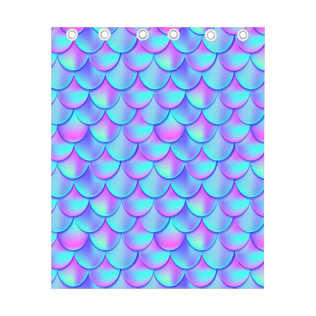 Teal Purple Mermaid Scales Pattern Print Curtain