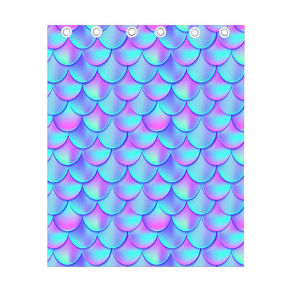 Teal Purple Mermaid Scales Pattern Print Curtain