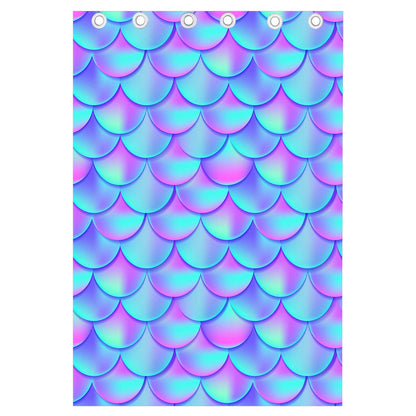 Teal Purple Mermaid Scales Pattern Print Curtain