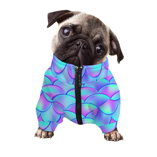 Teal Purple Mermaid Scales Pattern Print Dog Zip Up Jacket