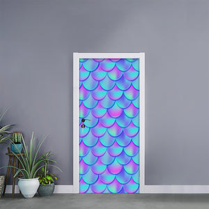 Teal Purple Mermaid Scales Pattern Print Door Sticker