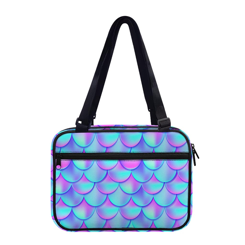 Teal Purple Mermaid Scales Pattern Print Double Strap Bible Bag