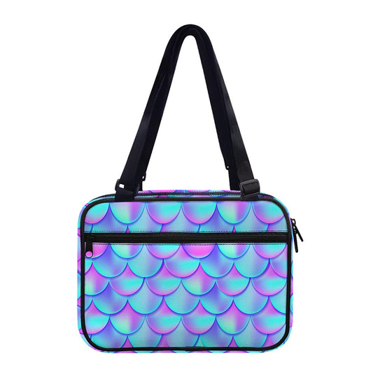 Teal Purple Mermaid Scales Pattern Print Double Strap Bible Bag