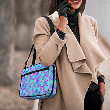 Teal Purple Mermaid Scales Pattern Print Double Strap Bible Bag