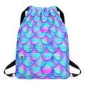 Teal Purple Mermaid Scales Pattern Print Drawstring Backpack