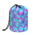 Teal Purple Mermaid Scales Pattern Print Drawstring Makeup Bag