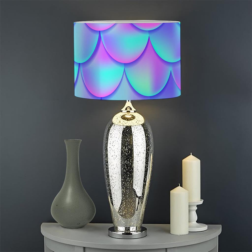 Teal Purple Mermaid Scales Pattern Print Drum Lamp Shade