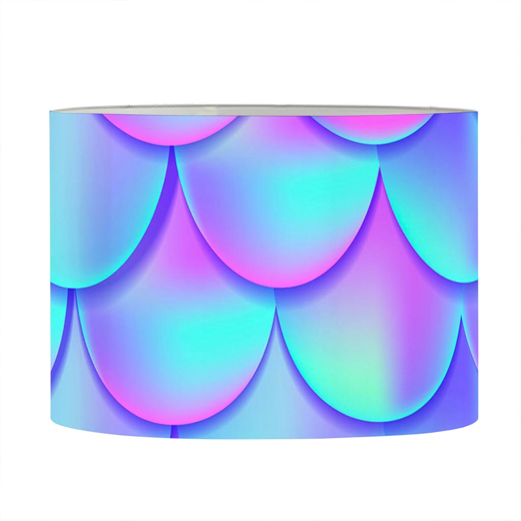 Teal Purple Mermaid Scales Pattern Print Drum Lamp Shade
