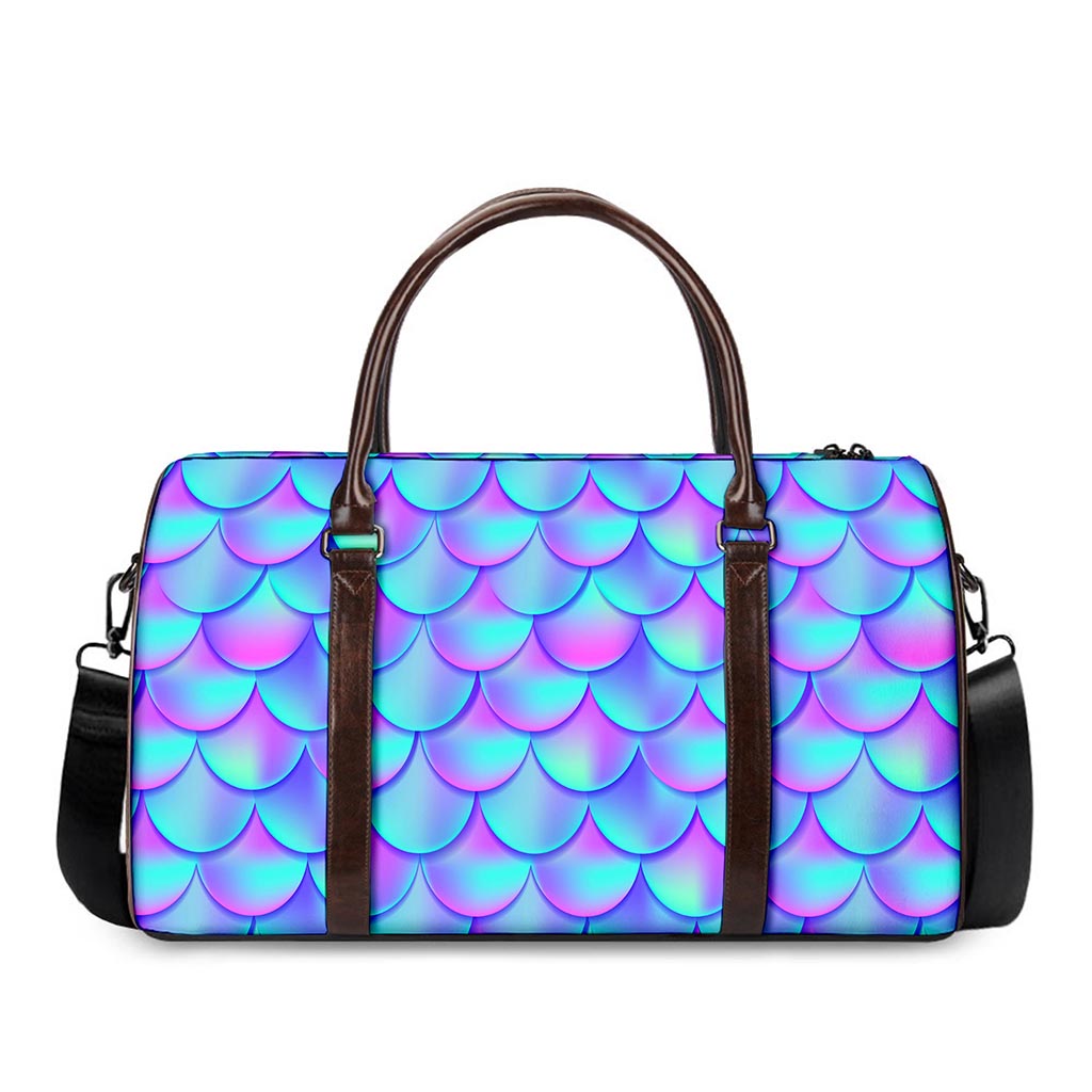 Teal Purple Mermaid Scales Pattern Print Duffle Bag