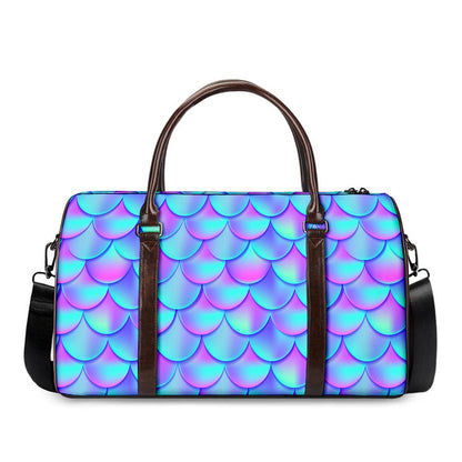 Teal Purple Mermaid Scales Pattern Print Duffle Bag