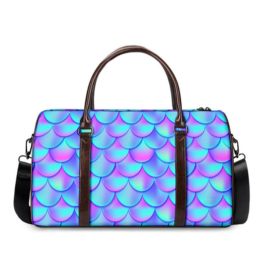 Teal Purple Mermaid Scales Pattern Print Duffle Bag