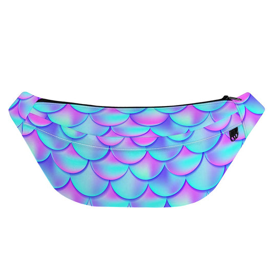 Teal Purple Mermaid Scales Pattern Print Fanny Pack