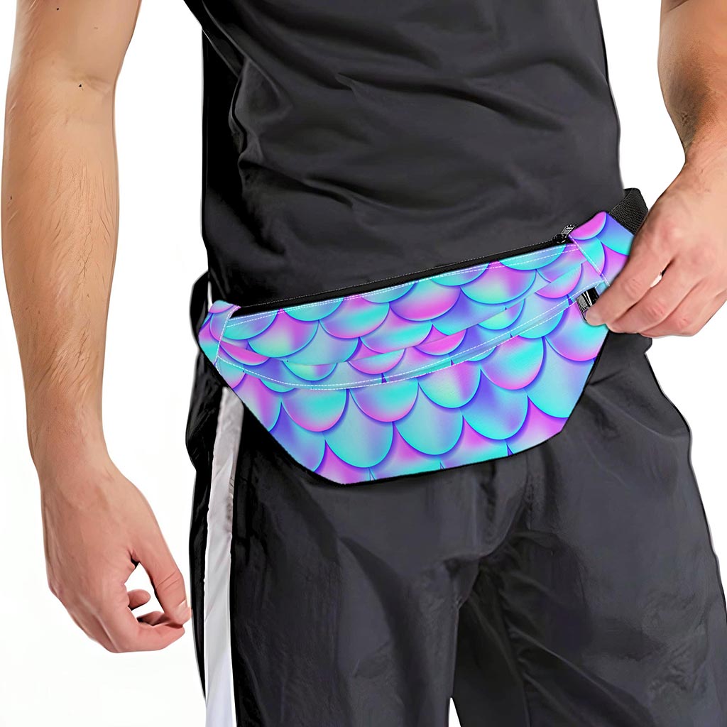 Teal Purple Mermaid Scales Pattern Print Fanny Pack