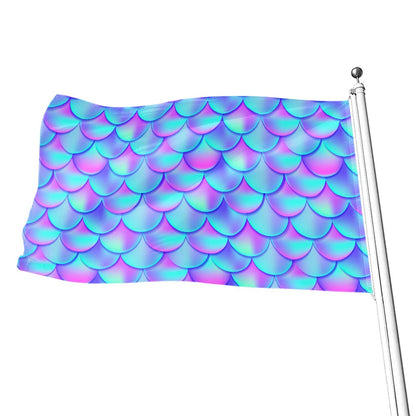Teal Purple Mermaid Scales Pattern Print Flag