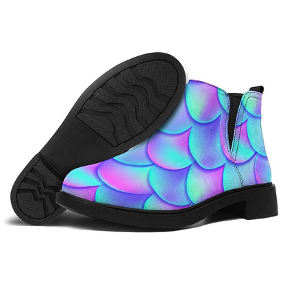 Teal Purple Mermaid Scales Pattern Print Flat Ankle Boots