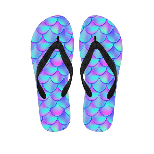 Teal Purple Mermaid Scales Pattern Print Flip Flops
