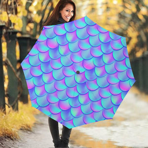 Teal Purple Mermaid Scales Pattern Print Foldable Umbrella