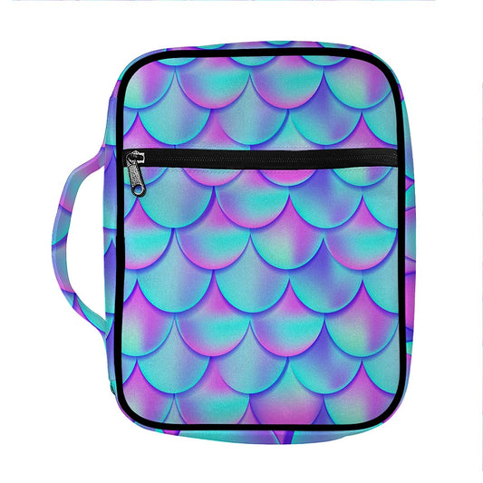 Teal Purple Mermaid Scales Pattern Print Front Pocket Bible Bag