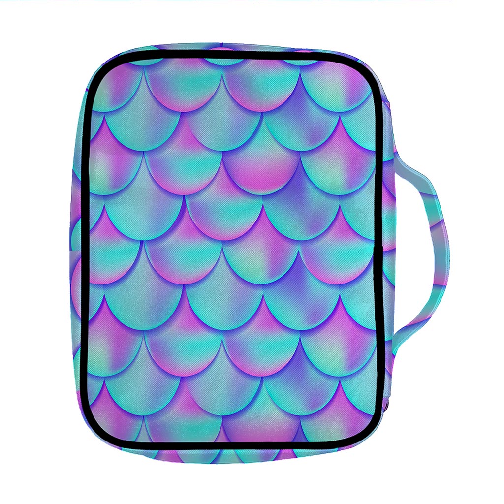 Teal Purple Mermaid Scales Pattern Print Front Pocket Bible Bag