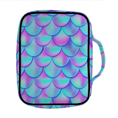 Teal Purple Mermaid Scales Pattern Print Front Pocket Bible Bag