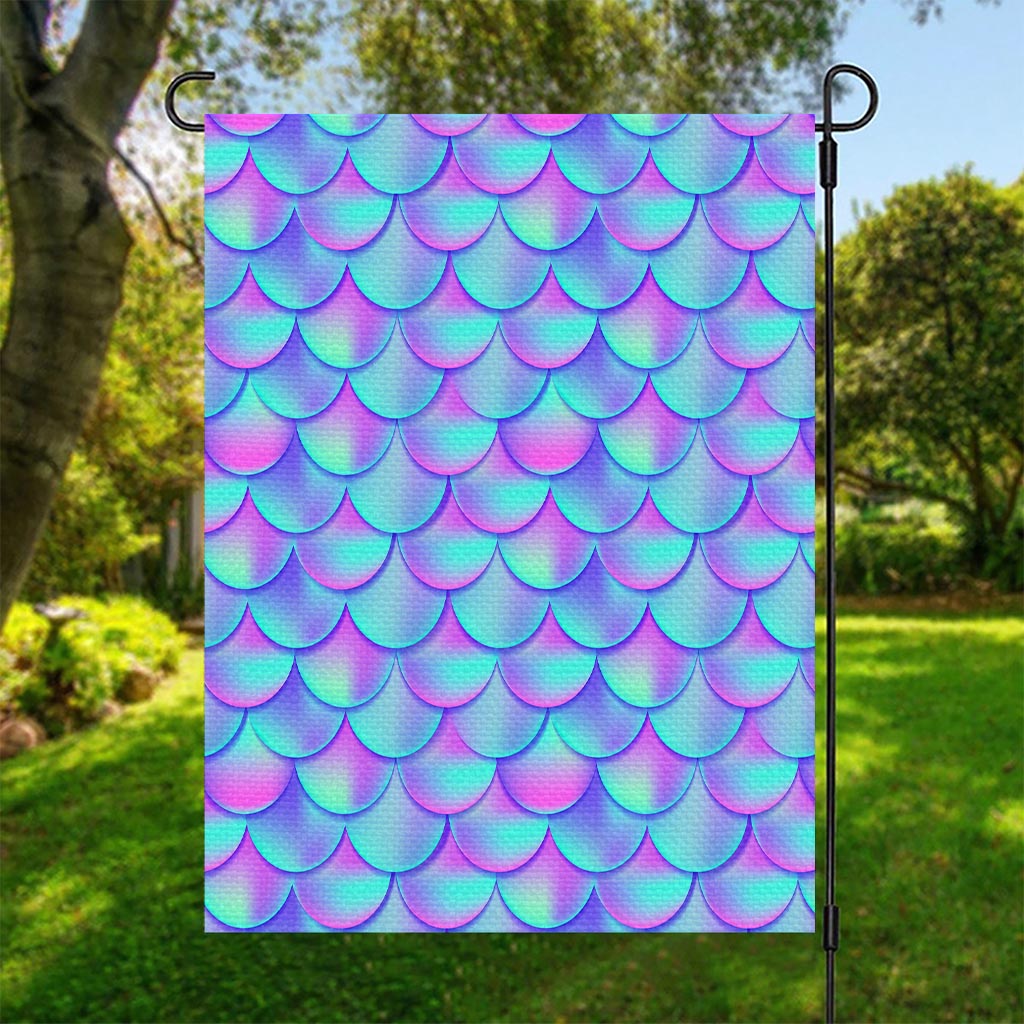 Teal Purple Mermaid Scales Pattern Print Garden Flag