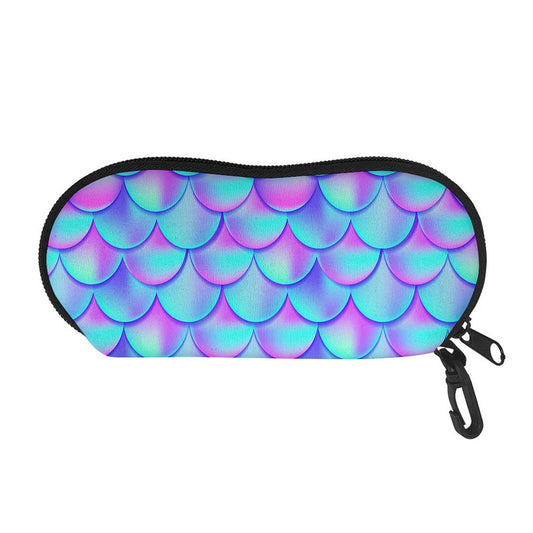 Teal Purple Mermaid Scales Pattern Print Glasses Case