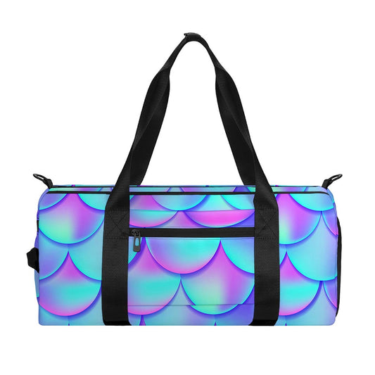 Teal Purple Mermaid Scales Pattern Print Gym Bag