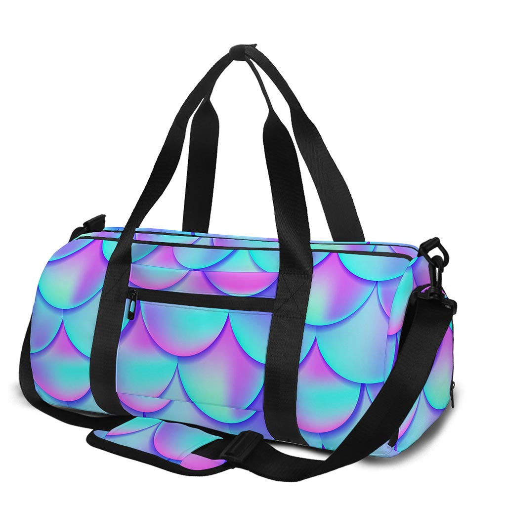 Teal Purple Mermaid Scales Pattern Print Gym Bag
