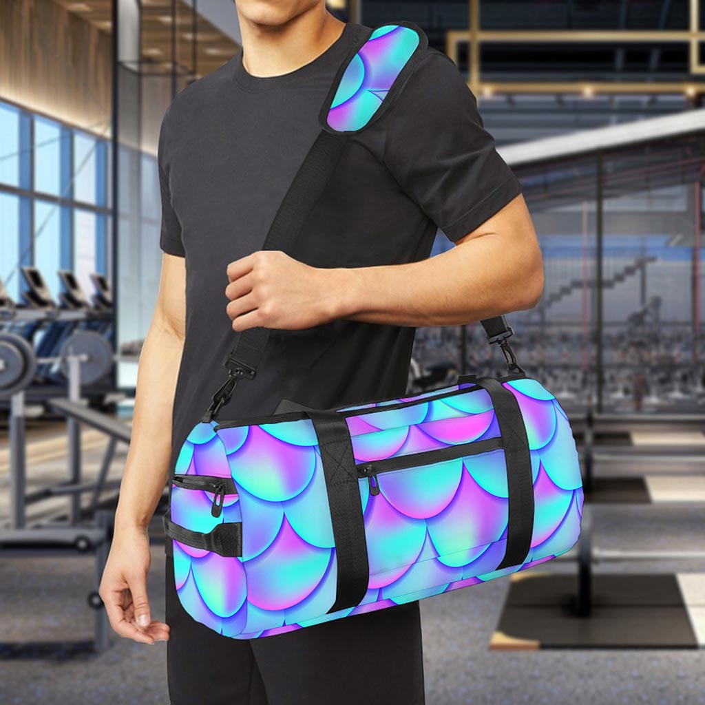 Teal Purple Mermaid Scales Pattern Print Gym Bag