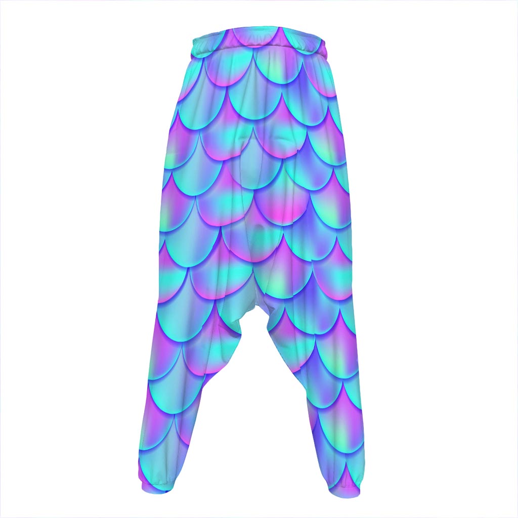 Teal Purple Mermaid Scales Pattern Print Hammer Pants