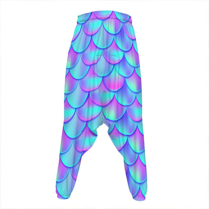 Teal Purple Mermaid Scales Pattern Print Hammer Pants