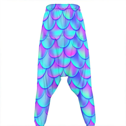 Teal Purple Mermaid Scales Pattern Print Hammer Pants