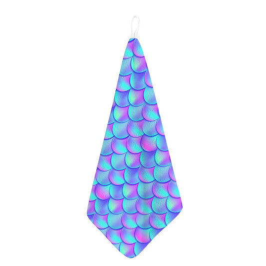 Teal Purple Mermaid Scales Pattern Print Hand Towel