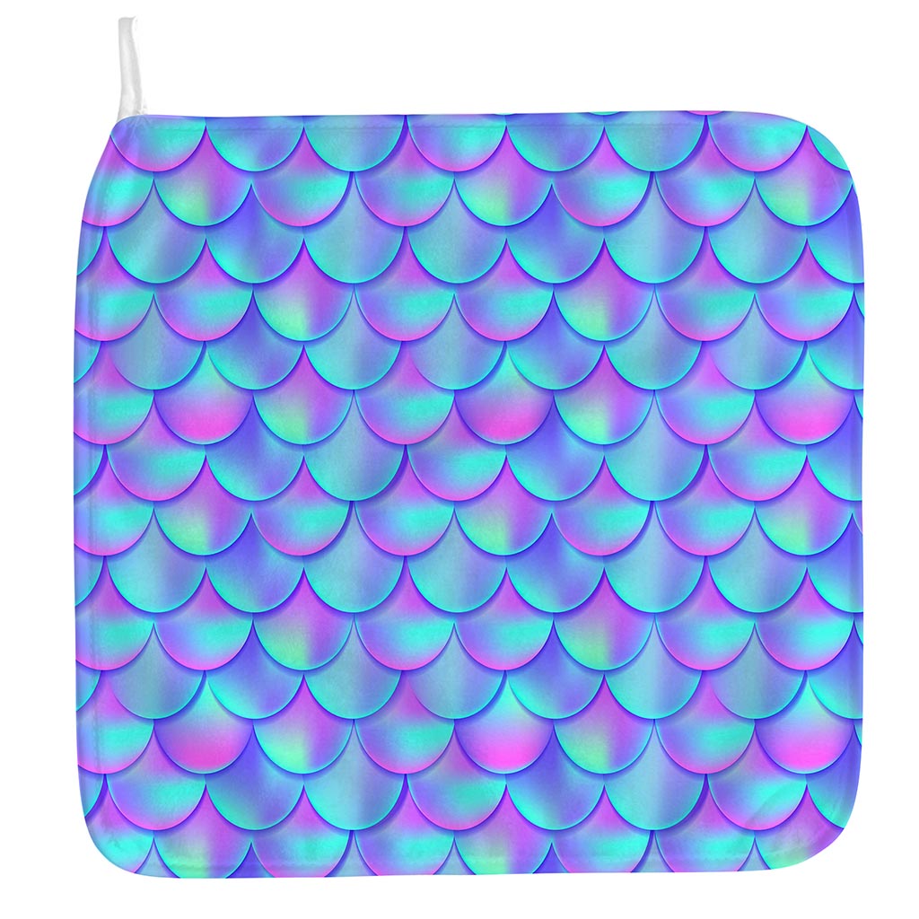 Teal Purple Mermaid Scales Pattern Print Hand Towel