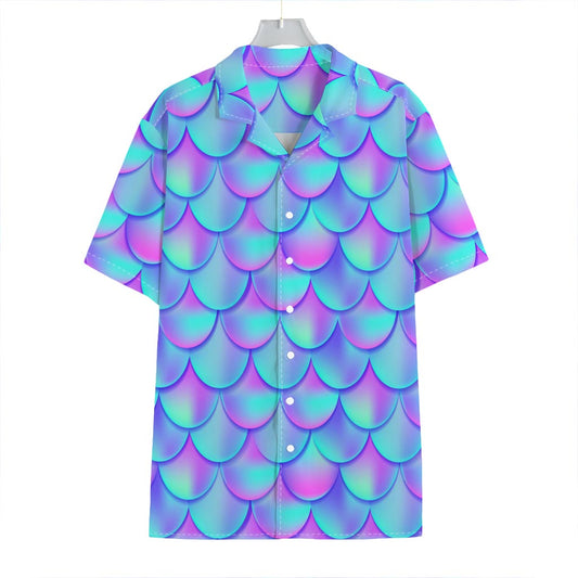 Teal Purple Mermaid Scales Pattern Print Hawaiian Shirt