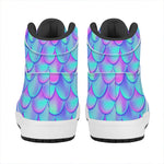 Teal Purple Mermaid Scales Pattern Print High Top Leather Sneakers