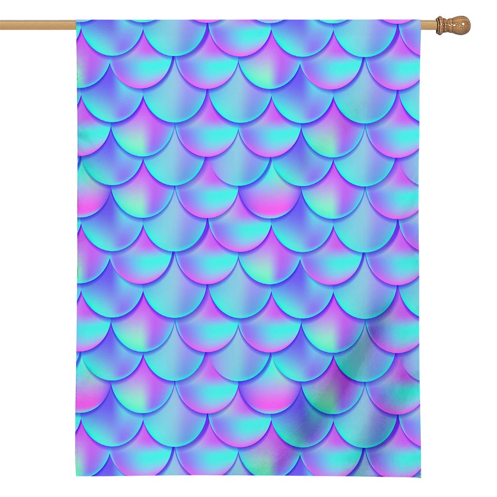 Teal Purple Mermaid Scales Pattern Print House Flag