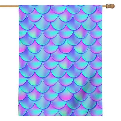 Teal Purple Mermaid Scales Pattern Print House Flag