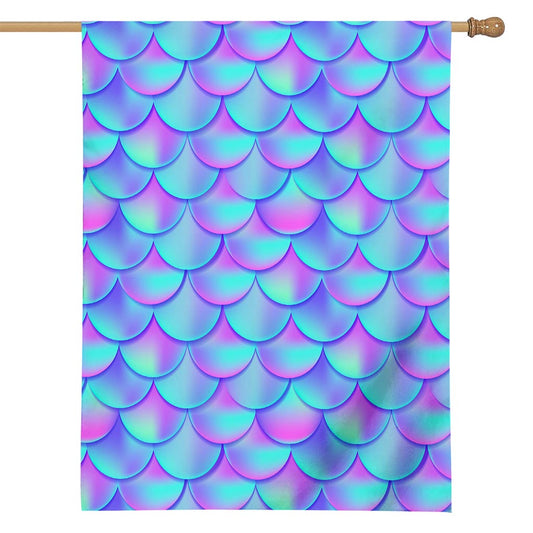 Teal Purple Mermaid Scales Pattern Print House Flag