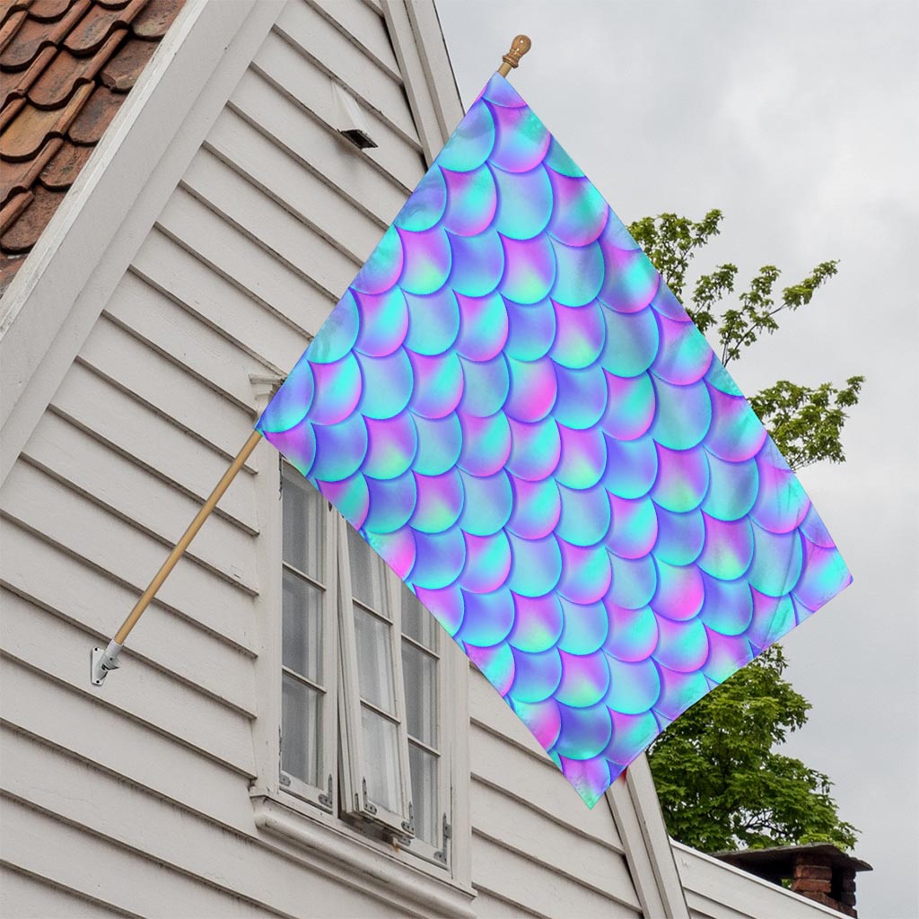 Teal Purple Mermaid Scales Pattern Print House Flag