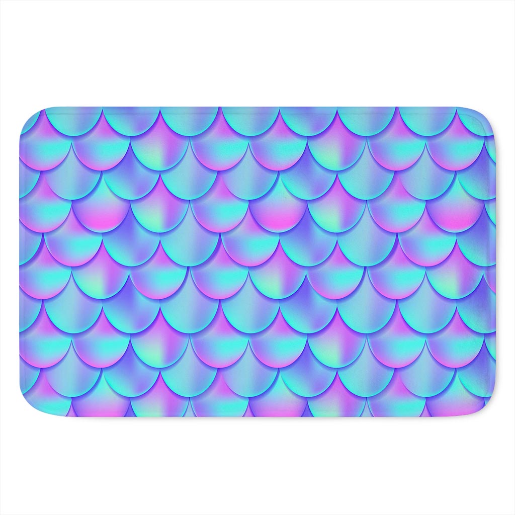 Teal Purple Mermaid Scales Pattern Print Indoor Door Mat